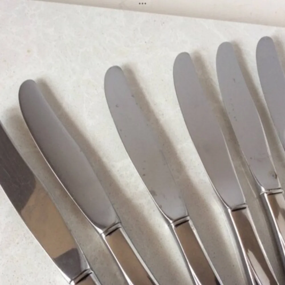 Set of 6 Vintage Oneida Twin Star Atomic Starburst Knives Knife Flatware MCM